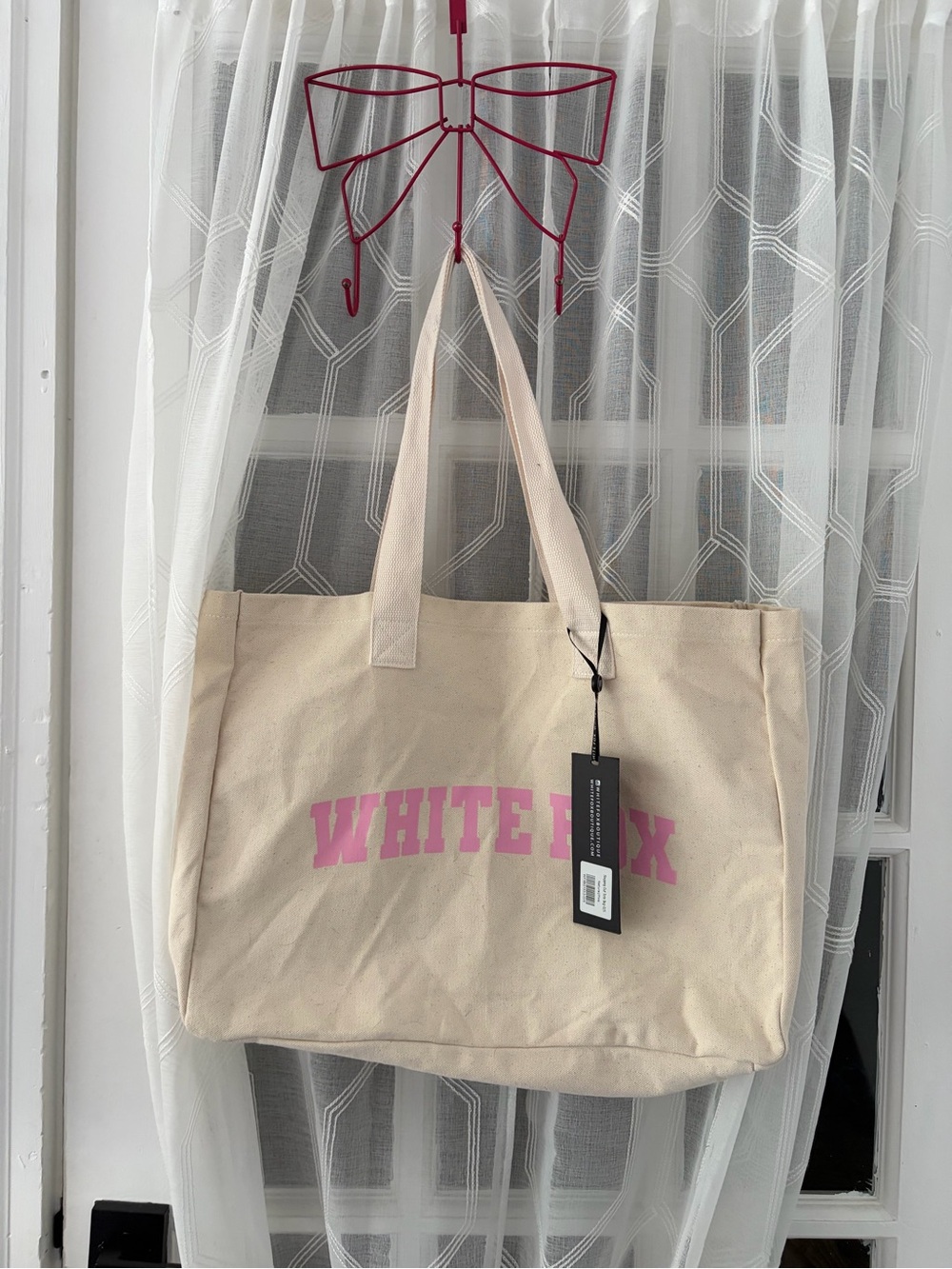 Whit Fox Cream Canvas Tote Bag with Pink Logo